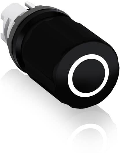 Schwarzer Drucktaster mit kreisförmiger Markierung, seitlich abgebildet.