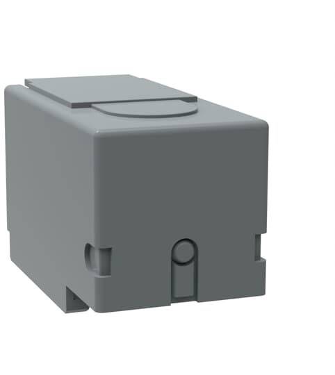 Ein grauer, rechteckiger Elektroschalter mit abgerundeten Ecken und einer glatten Oberfläche, geeignet für Inneninstallationen.