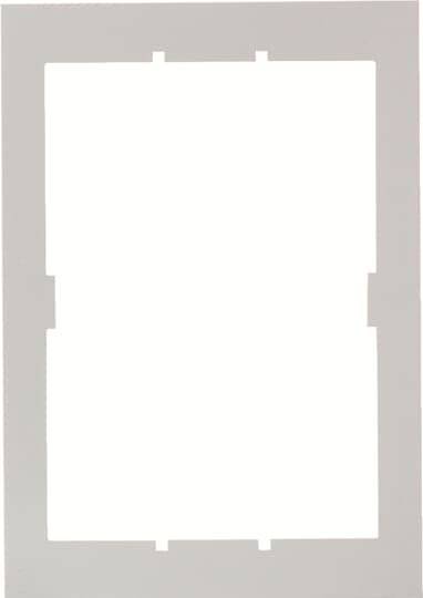 Weiße rechteckige Fläche mit vier gleichmäßig verteilten Kerben an den langen Seiten innerhalb eines hellgrauen Rahmens.