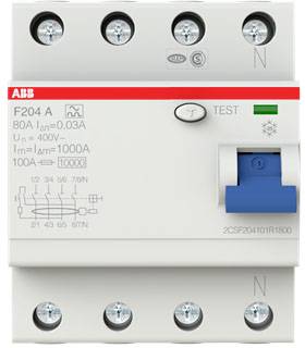 ABB 2CSF204101R1800 F204 A-80/0,03 FI-Schutzschalter A 4polig 80 A 0.03 A 400 V