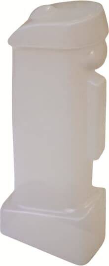 Ein cremefarbener, rechteckiger Plastikpfosten mit abgerundeten Kanten und einer breiten, senkrechten Aussparung an der Seite.