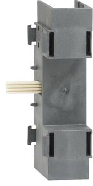 Grauer elektrischer Steckverbinderadapter mit mehreren horizontalen Kontakten auf weißem Hintergrund.