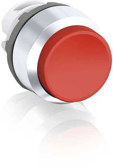 Ein großer roter Not-Aus-Knopf mit silbernem Rand.