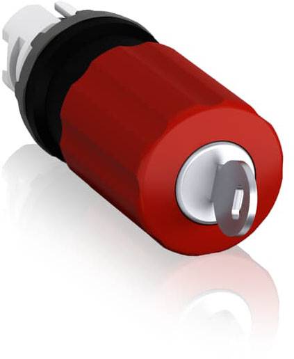 Roter Not-Aus-Schalter mit Schlüssel, der für Sicherheit und Notabschaltungen in Maschinen und Anlagen verwendet wird.