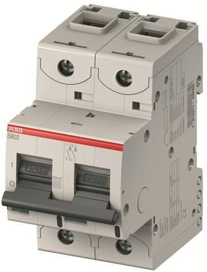 Ein zweipoliger Schutzschalter mit roten Akzenten, der für den elektrischen Leitungsschutz in Installationen verwendet wird.