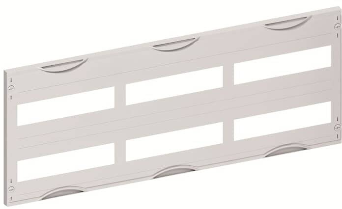 Metallplatte mit rechteckigen Ausstanzungen und Halterungen, geeignet zur Montage oder Nutzung in modularen Systemen.