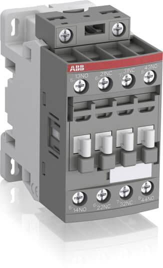 Elektrisches Schütz mit mehreren Anschlüssen und Schaltern, hauptsächlich in grauer Farbe, zur Verwendung in industriellen Steuerungssystemen.