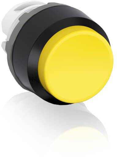 Ein großer gelber Not-Aus-Knopf vor weißem Hintergrund, symbolisiert Sicherheit und schnelle Reaktionsmöglichkeit in Notfällen.