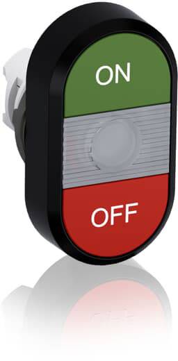 Ein ovaler Schalter mit zwei Farben: Grün oben mit der Aufschrift 'ON' und Rot unten mit der Aufschrift 'OFF'.