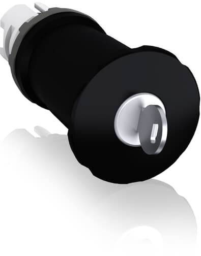 Schwarzer Zündschalter mit eingelegtem Schlüssel, seitlich sichtbar, spiegelt sich leicht auf der Oberfläche darunter.