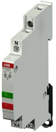 Schmales, rechteckiges elektrisches Zubehör mit grünen und roten Markierungen sowie Anschlüssen, wahrscheinlich ein Sicherungsautomat.