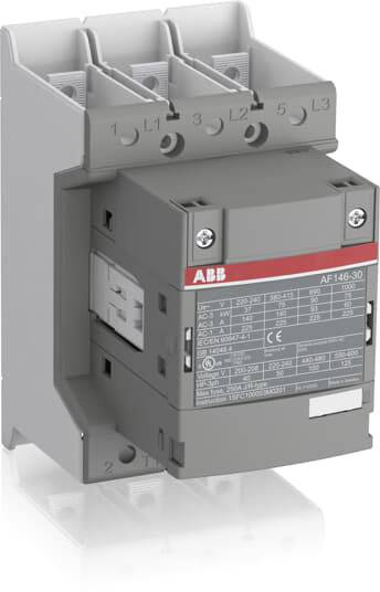 Ein graues elektronisches Schaltgerät mit roten und weißen Beschriftungen, zeigt technische Spezifikationen und Anschlüsse auf der Vorderseite.