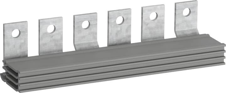 Metallschiene mit mehreren vertikalen Laschen, die oben Löcher für die Montage haben. Geeignet für elektrische Verkabelungen.