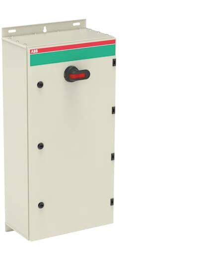 Ein grau-rotes elektrisches Schaltschrankgehäuse mit Hebel und Lüftungsschlitzen, geeignet für industrielle Anwendungen.