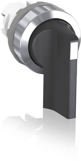 Schwarzer Hebelgriff aus Metall mit silbernem Ring, möglicherweise Teil eines mechanischen Geräts oder Schalters.