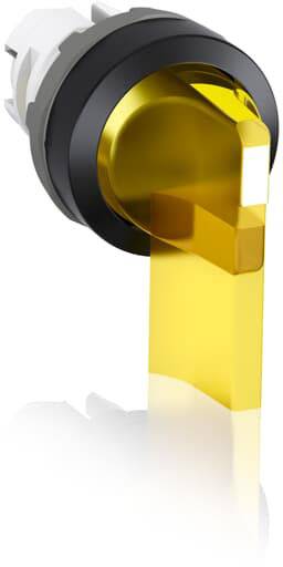 Drehschalter mit gelbem Hebel und schwarzem Sockel, zur Steuerung elektrischer Geräte.