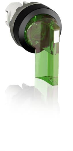 Drehbarer grüner Hebelschalter, in Kunststoffgehäuse, hauptsächlich zur Bedienung oder Steuerung elektrischer Geräte eingesetzt.