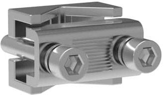 Metallischer Verbindungsklemmenblock mit zwei Schrauben zur Sicherung von elektrischen Leitern.