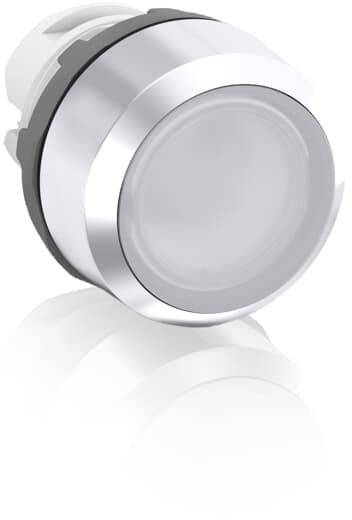 Eine silberne, kreisförmige Drucktaste mit einem glatten, glänzenden Finish, geeignet für den industriellen Einsatz.