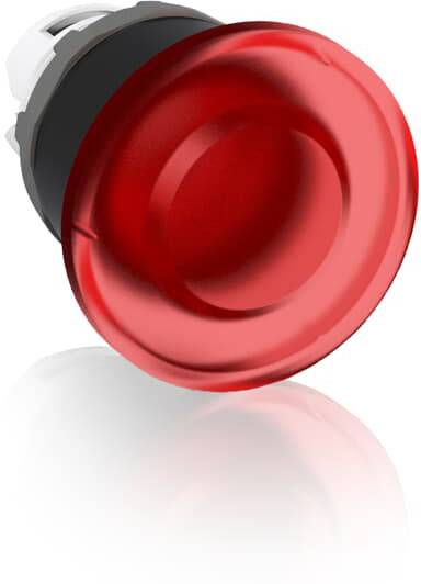 Ein großer, roter Druckknopf mit rundem, gewölbtem Design, geeignet für Maschinensteuerungen oder Not-Aus-Funktionen.