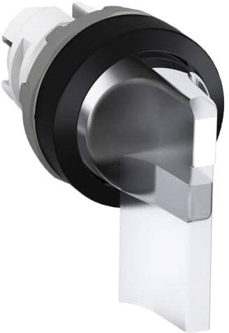 Silberner Zylinder mit schwarzem Ring, seitlich mit Hebel, wahrscheinlich ein Verschlussmechanismus für Schränke oder Türen.