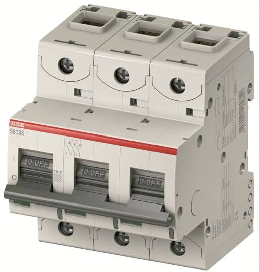 'ABB S803S' ist ein dreipoliger Leistungsschalter zur Stromkreisabsicherung in elektrischen Anlagen.