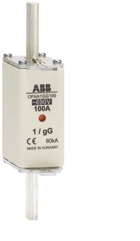 'ABB' Sicherung, Typ OFAA1GG100, 690V, 100A, 80kA, hergestellt in Ungarn.
