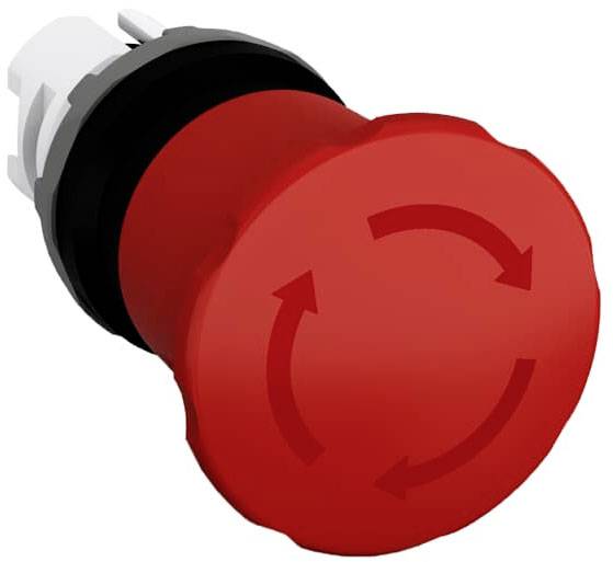 Ein großer roter Druckknopf mit einem Pfeilsymbol, das einen Kreis anzeigt.