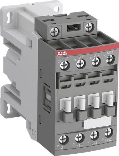 Ein grauer elektrischer Schütz mit mehreren Klemmen und Schrauben, verwendet in Schaltanlagen zur Steuerung von elektrischen Kreisen.