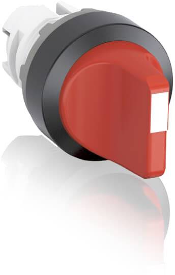 Ein roter Drehschalter mit schwarzem Rand, der für die Steuerung von elektrischen Geräten verwendet wird.