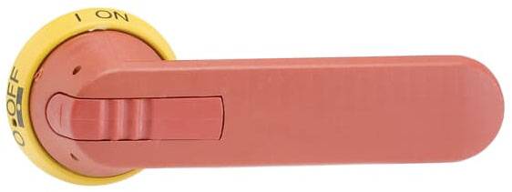 Der Schalter zeigt eine rote, längliche Hebelstellung auf 'ON'. Er ist auf einer gelben Basis mit den Aufschriften 'OFF' und 'ON'.