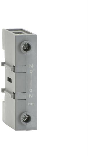 Graues elektrisches Bauteil mit Schraubenlöchern und Beschriftung 'NO' und 'ON'. Verwendet in elektrischen Schaltkreisen.