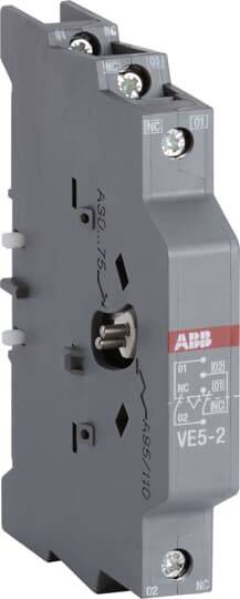Elektrisches Schaltgerät von ABB, Modell VE5-2. Graues Gehäuse mit Schraubanschlüssen und Produktkennzeichnungen.