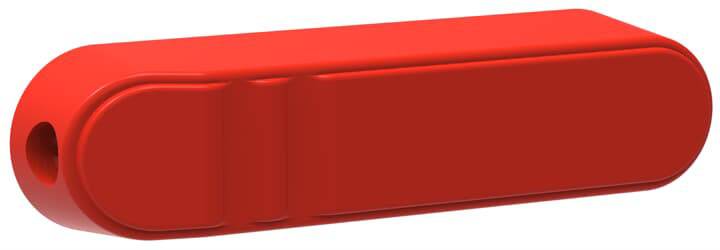 Ein roter USB-Stick mit abgerundeten Kanten.