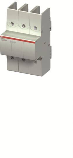Ein Bild eines vierpoligen Sicherungsautomaten in einem grauen Gehäuse mit roten Markierungen, verwendet in elektrischen Schaltschränken.