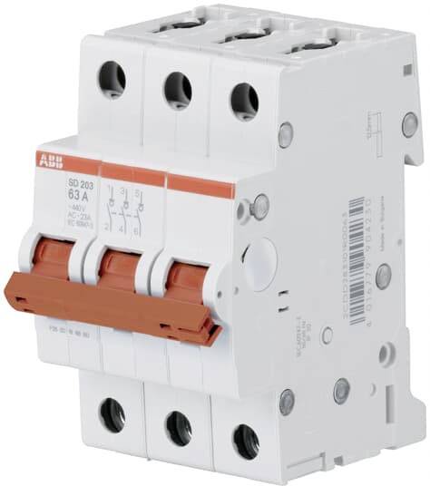 Ein dreipoliger Leitungsschutzschalter mit 63 A, geeignet für den Schutz von elektrischen Stromkreisen vor Überlast und Kurzschluss.