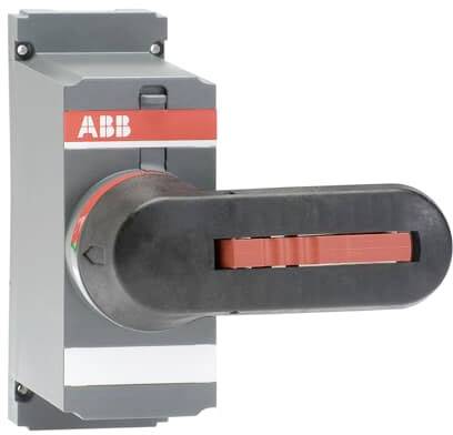 Ein grauer und roter Elektroschalter mit Hebel von einer bekannten Marke, geeignet für elektrische Steuerungen und Sicherheitseinrichtungen.
