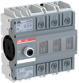 Schalter mit EIN/AUS-Markierungen, grauer Kasten und Drehgriff, geeignet für elektrische Anlagen. Modellinformationen auf der Vorderseite.