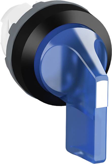 Blauer Kunststoffhahn mit schwarzer und grauer Basis, für Flüssigkeitsabgabe.