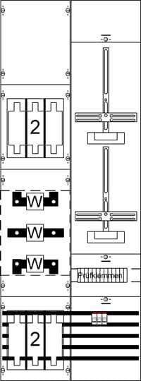 Diagramm mit mehreren technischen Zeichnungen, darunter Schaltpläne und Layouts. Beschriftungen und Symbole für elektrische Komponenten.