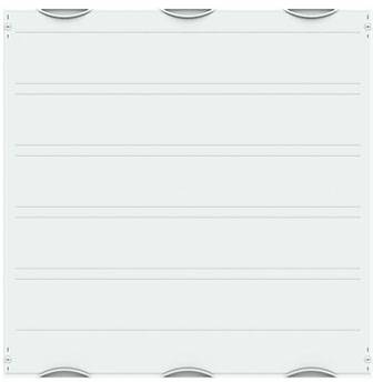 Ein quadratisches Paneel mit horizontalen Linien und leicht gewölbten Kanten. Das Design wirkt minimalistisch und modern.