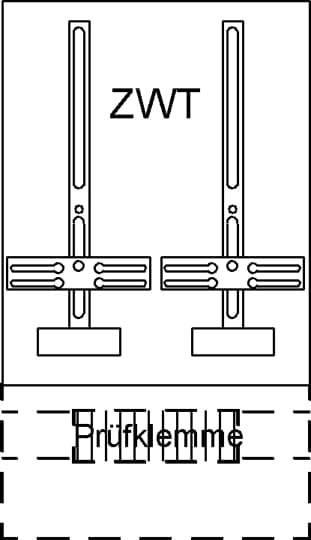 'ZWT' Diagramm zeigt Testklemmenanordnung mit Brückenklemme am unteren Rand.