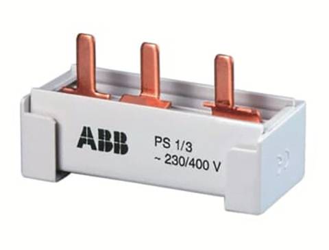 Eine ABB NH-Sicherungslasttrennschalter mit roten Kupferanschlüssen, beschriftet mit 'PS 1/3 ~ 230/400 V'.