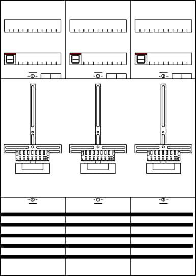 Diagramm mit drei Schiebereglern, die symmetrisch angeordnet sind. Jeder Regler hat Zahlenmarkierungen von 0 bis 10. Darunter sind horizontale Balken.
