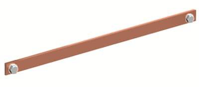 Ein langer, roter Metallstab mit grauen Schrauben an beiden Enden.