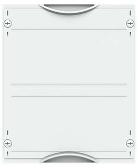 Weiße Briefkastenabdeckung mit vier Schrauben an den Ecken für die Befestigung.