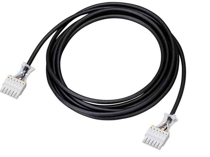 Schwarzes Rundkabel mit zwei Steckern an den Enden, geeignet für elektronische Verbindungen.