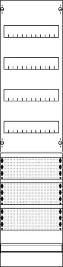 Ein Whiteboard mit fünf Reihen von Strichmarkierungen oben und vier gepunkteten Linienblöcken unten.