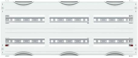 Weißer Schaltschrank mit zwei Reihen für elektrische Sicherungen.