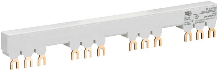 Sammelschiene mit isolierten Kupferkontakten, geeignet für elektrisches Anschließen von Leistungsschaltern in einer Verteilertafel.